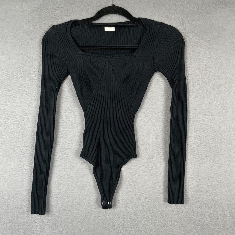 Abercrombie & Fitch Bodysuit Womens XXS Black Ribbed Long Sleeve High Leg
